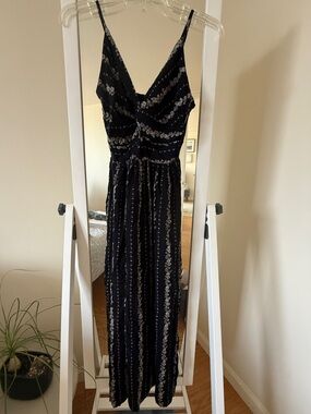 Angie Black Maxi Dress with White Floral Stripes